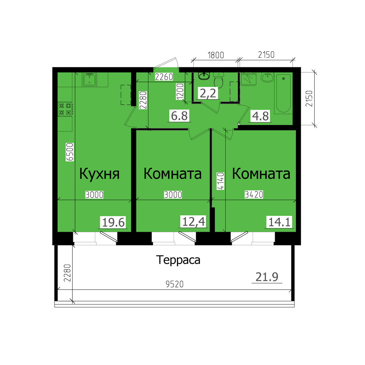 планировка Двухкомнатная №40 Двухкомнатная №40