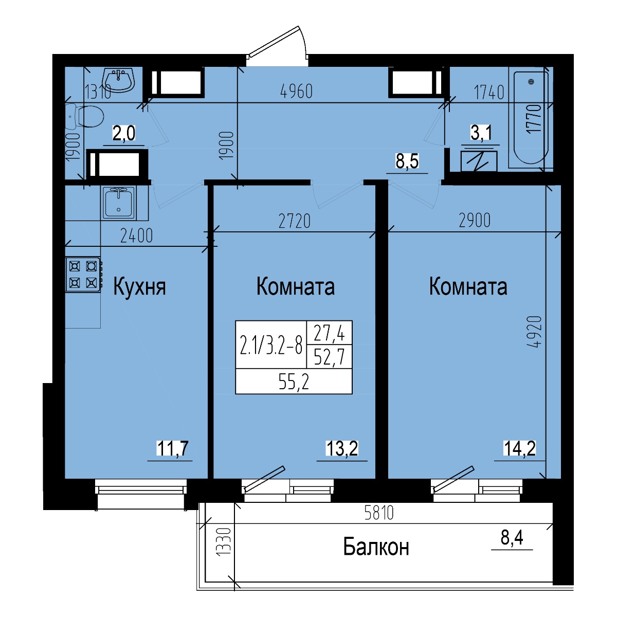 планировка Двухкомнатная №347 Двухкомнатная №347