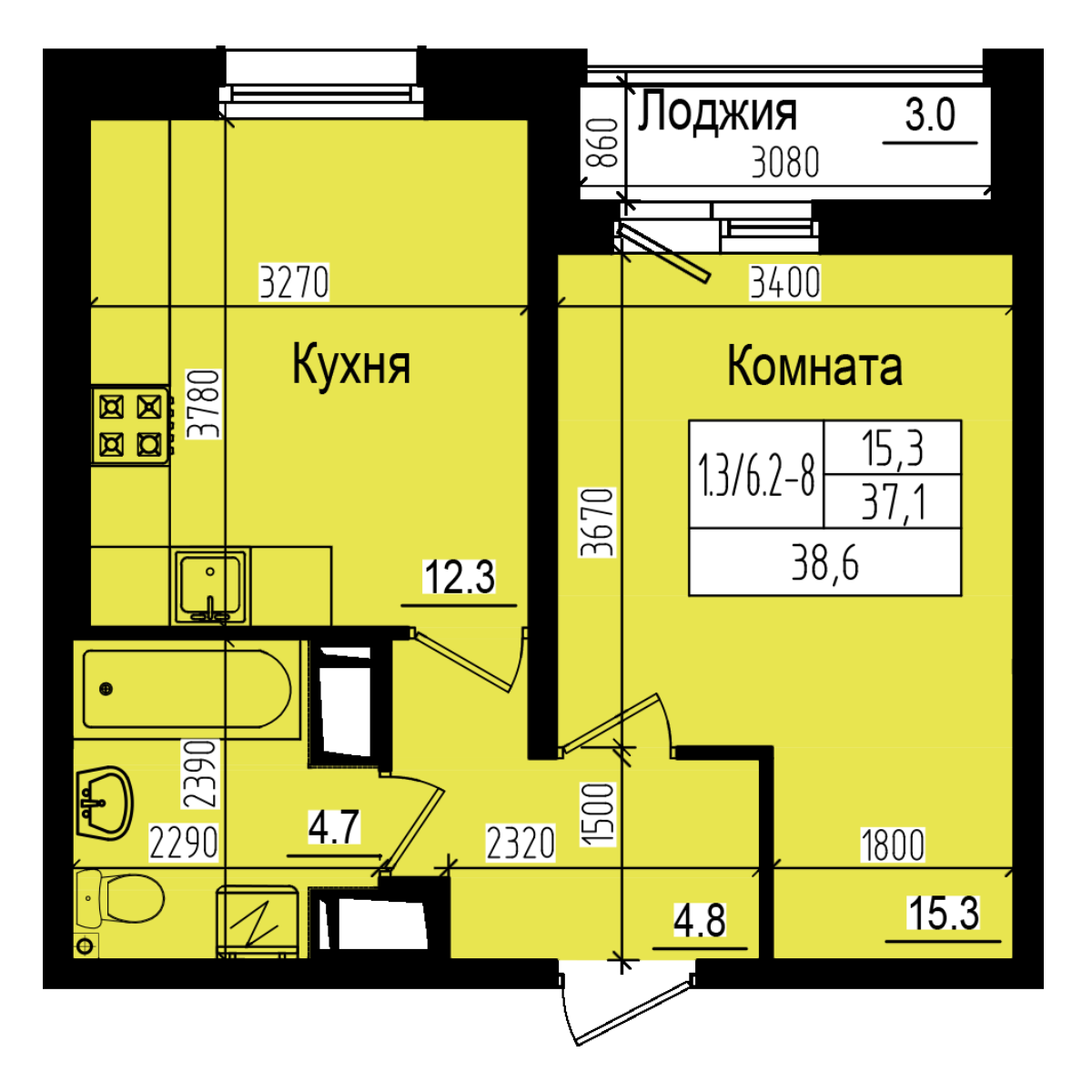 планировка Однокомнатная №631 Однокомнатная №631
