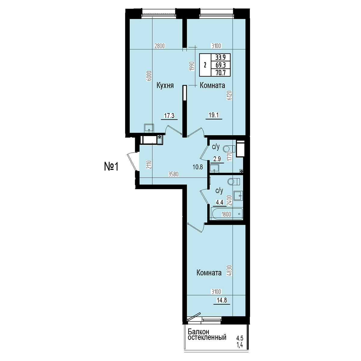 Двухкомнатная №1