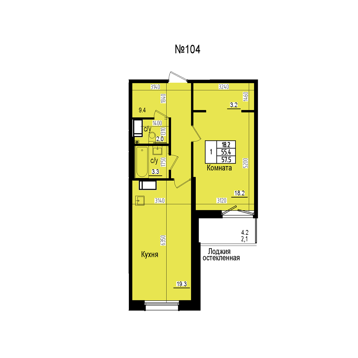 Однокомнатная №104