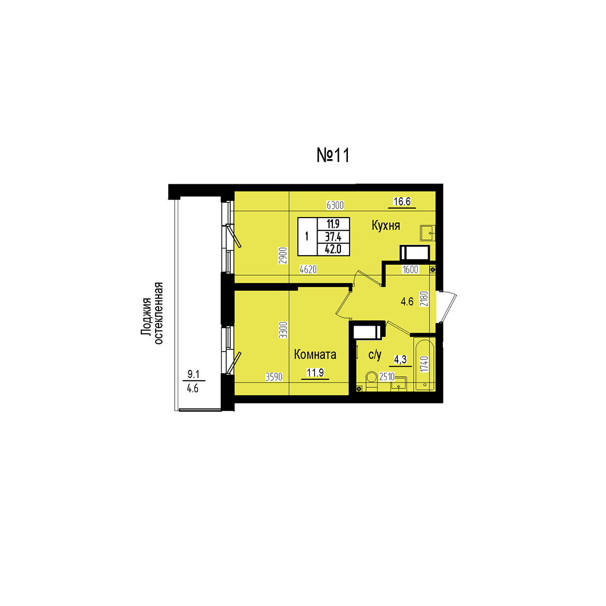 Однокомнатная №11