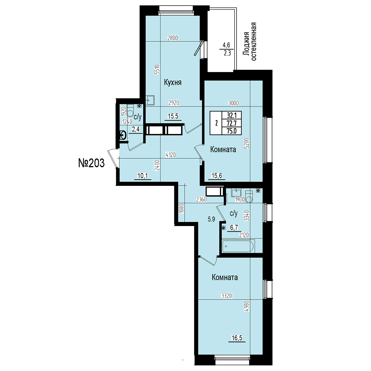 Двухкомнатная №203