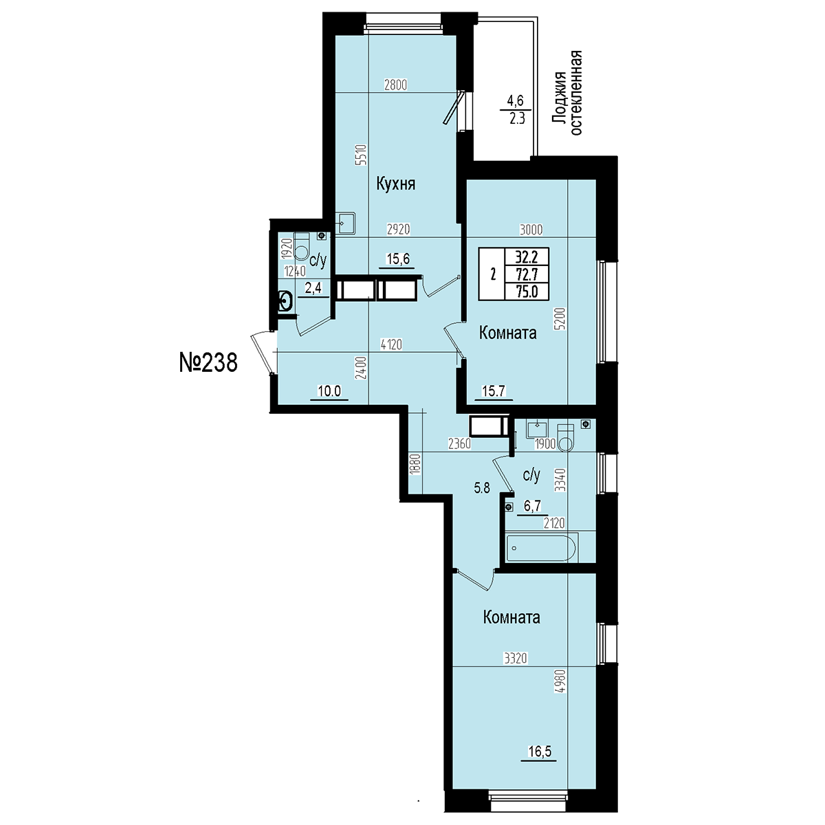 Двухкомнатная №238