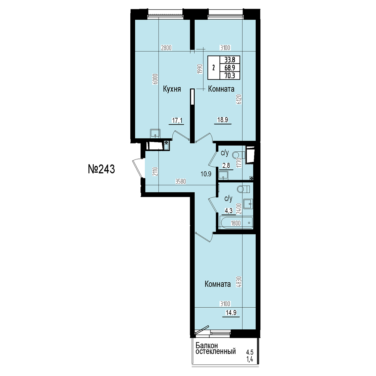 Двухкомнатная №243