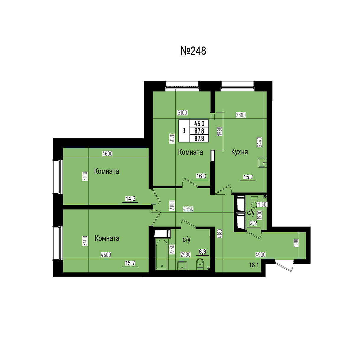 Трёхкомнатная №248