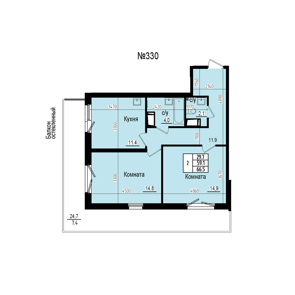 Двухкомнатная №330