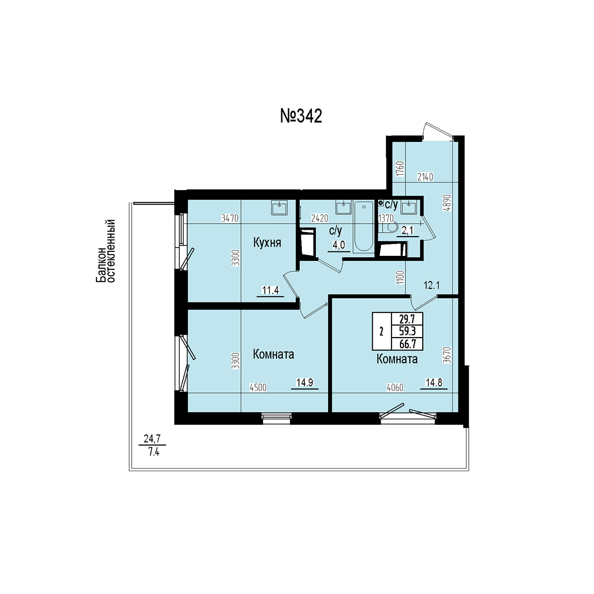 Двухкомнатная №342