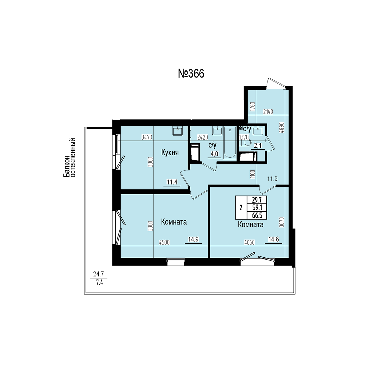 Двухкомнатная №366