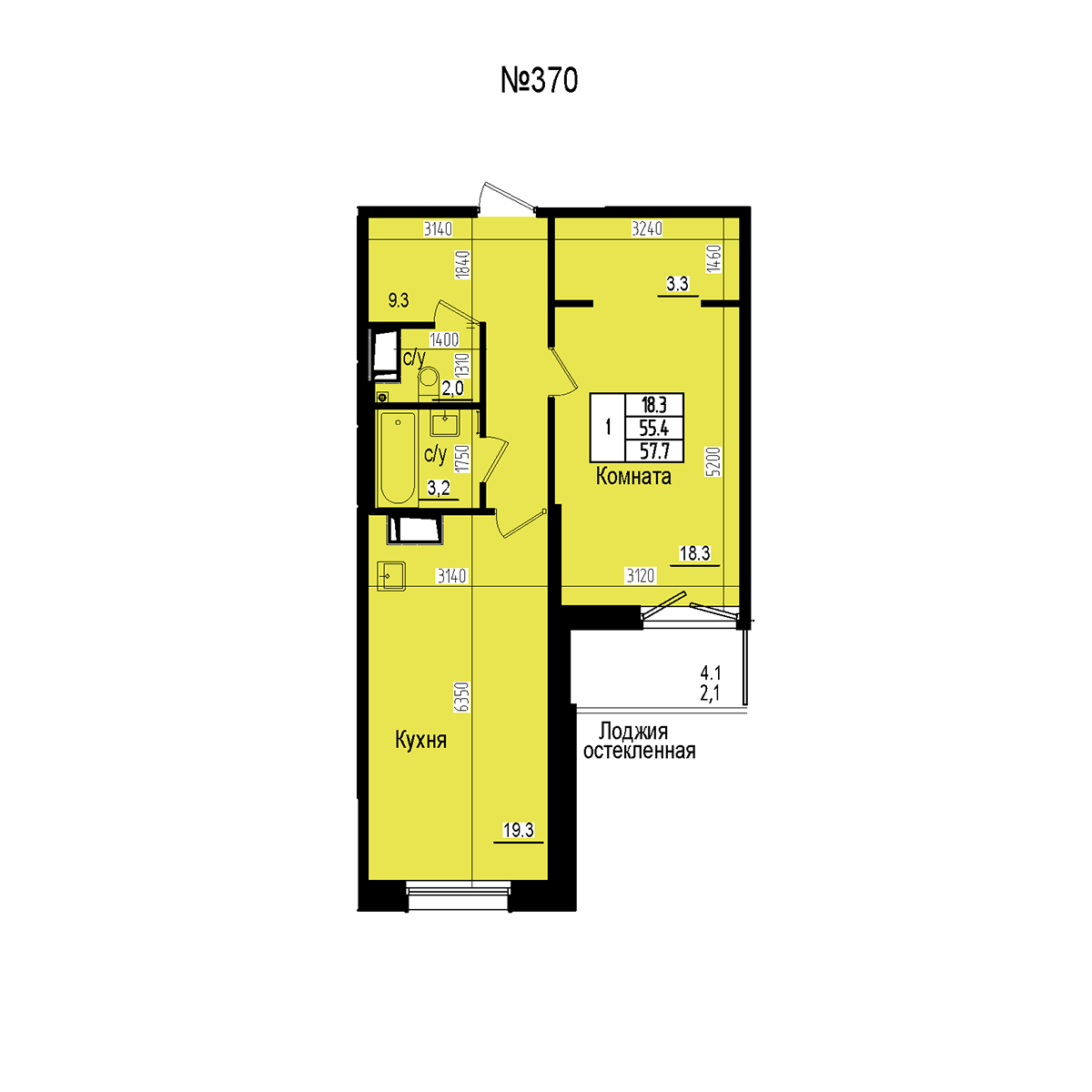 Однокомнатная №370