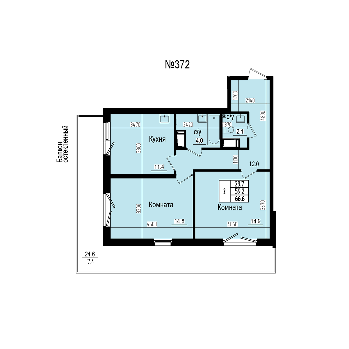 Двухкомнатная №372
