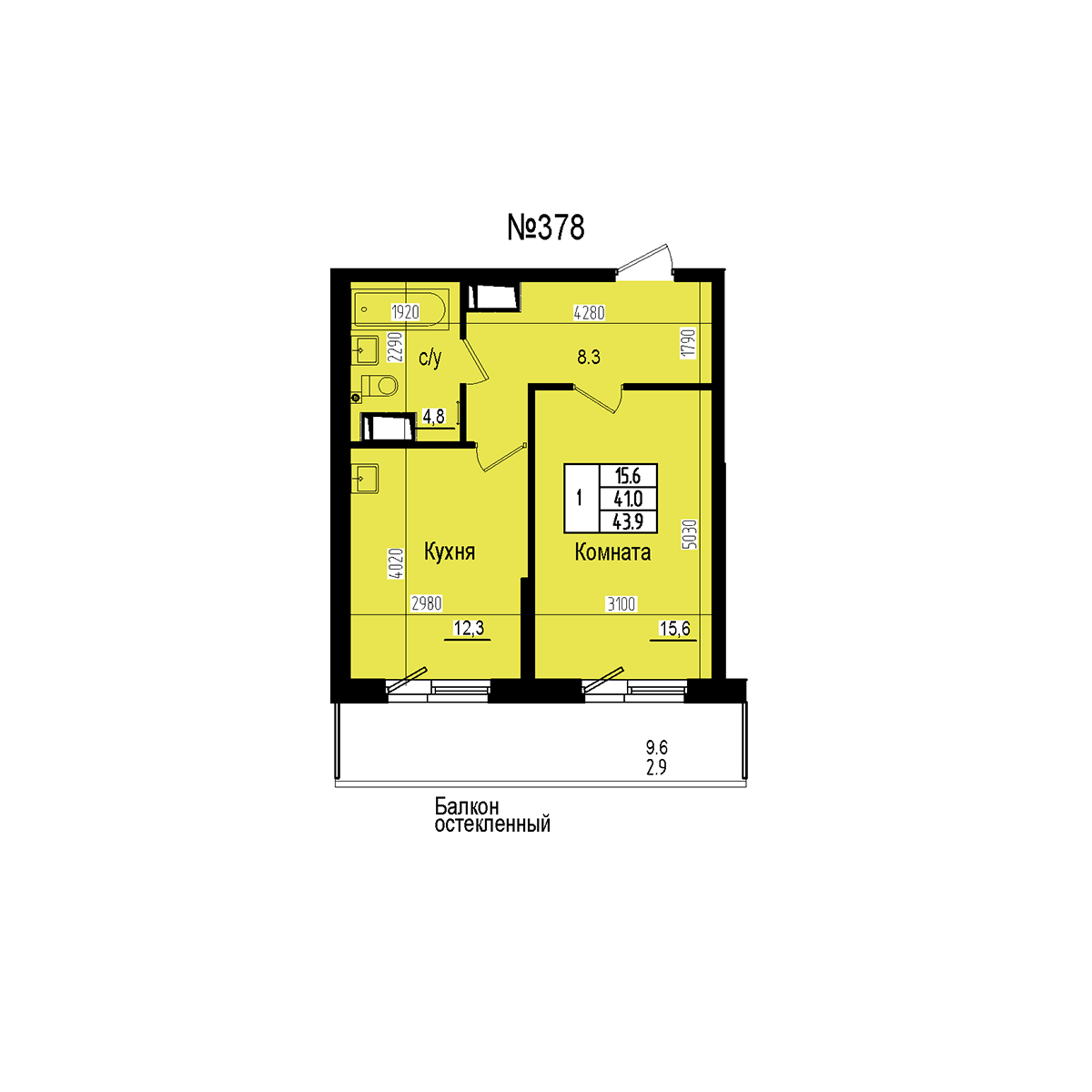 Однокомнатная №378