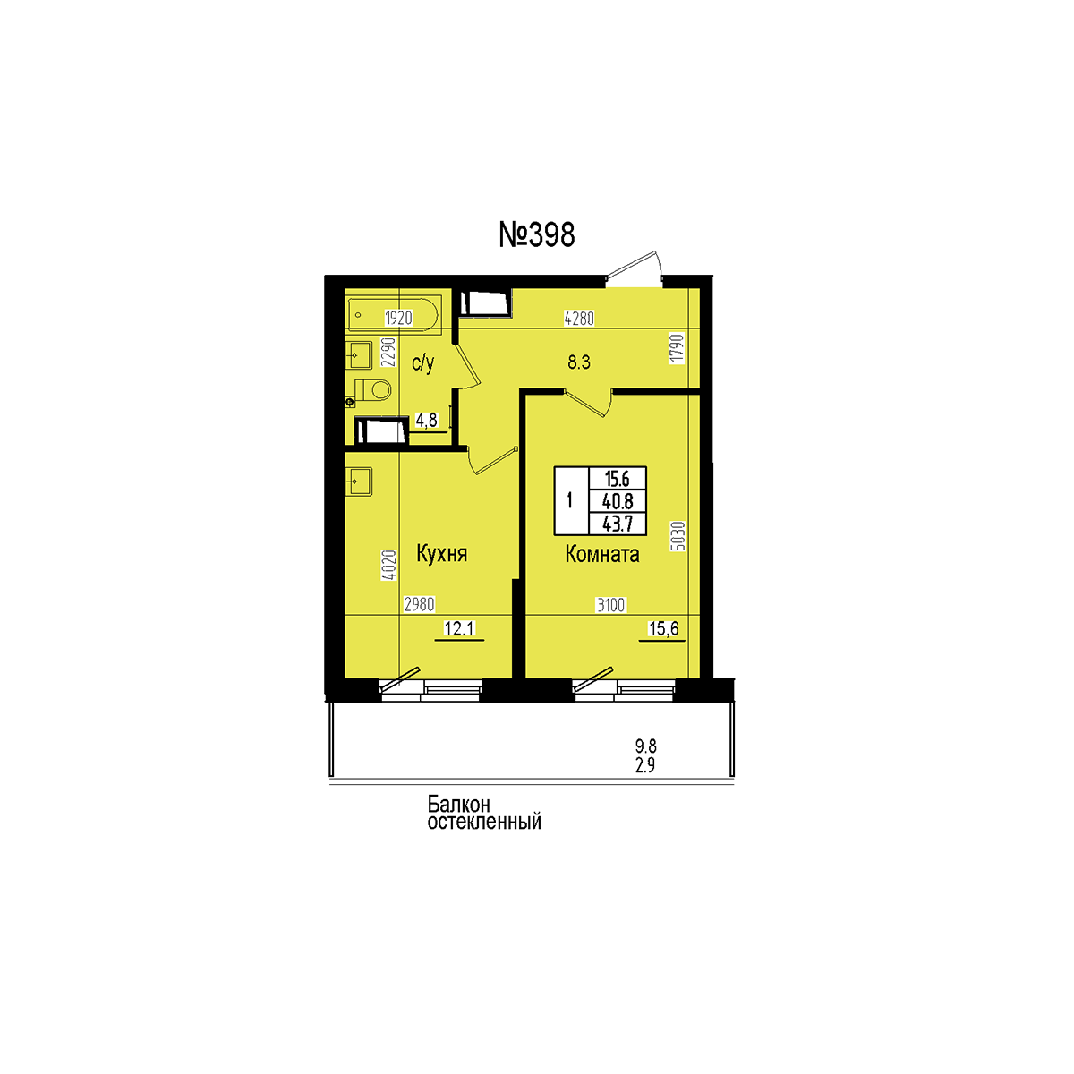 Однокомнатная №398