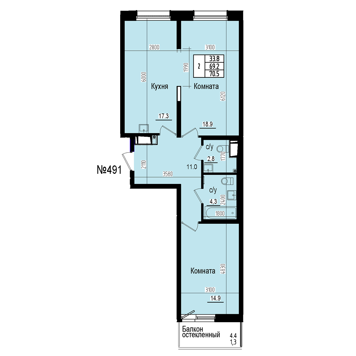 Двухкомнатная №491