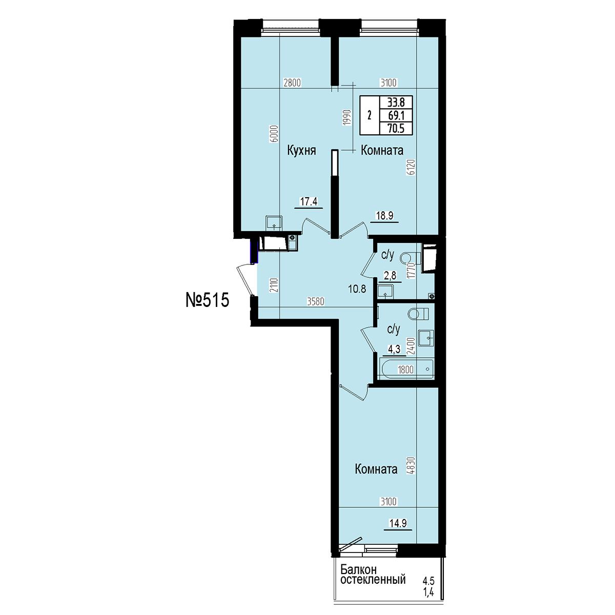 Двухкомнатная №515