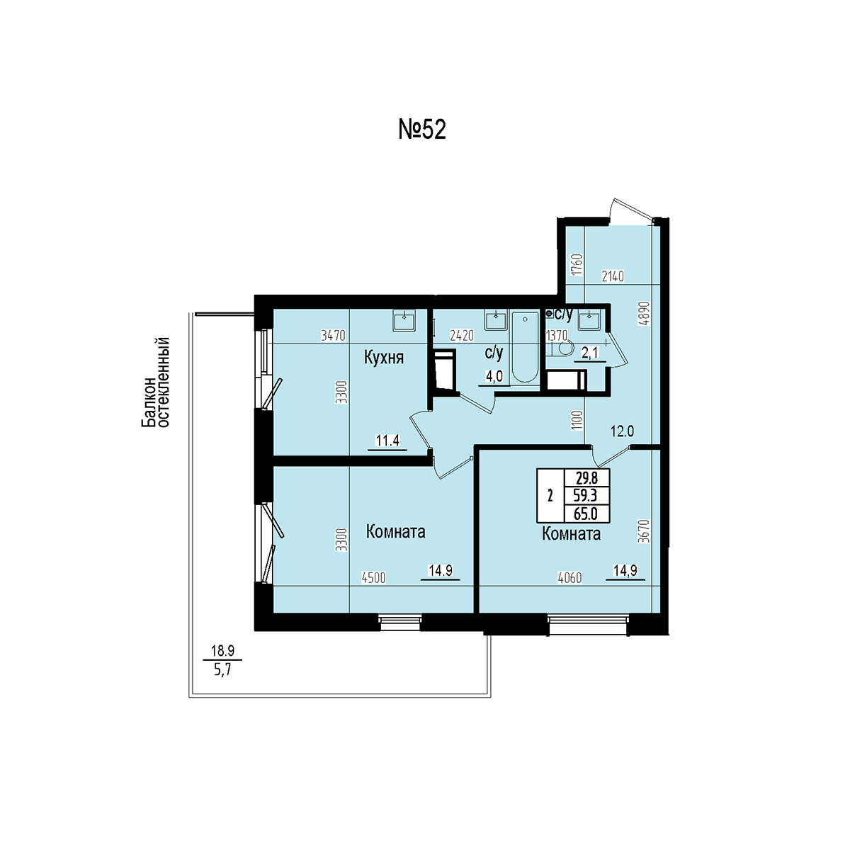 Двухкомнатная №52