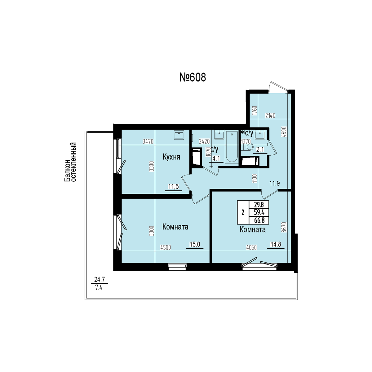 Двухкомнатная №608