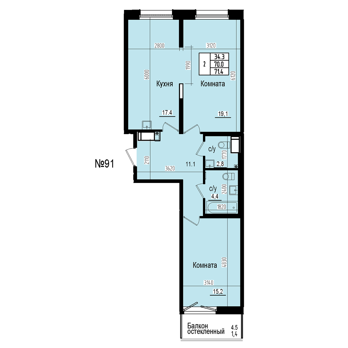 Двухкомнатная №91