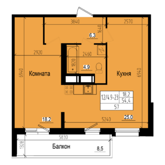 Однокомнатная №529